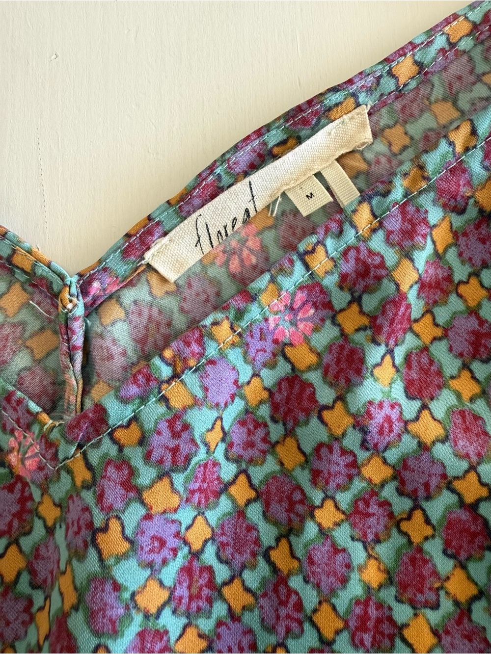 Anthropologie Floreat Purple Multi Floral Mosaic Print silky feel Cami tank top - Picture 4 of 7
